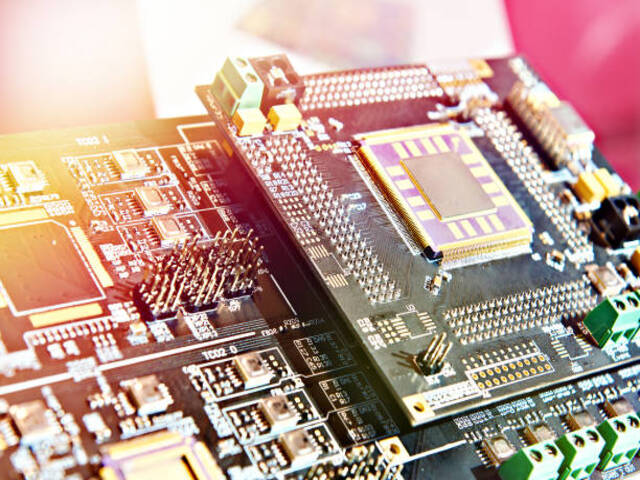 The processor on the electronic board with chips